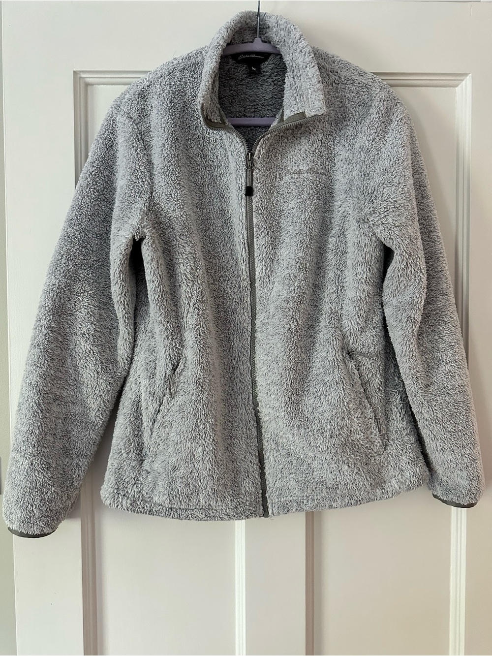 Eddie Bauer Light Gray Plush Full-Zip Teddy Fleece Jacket Medium